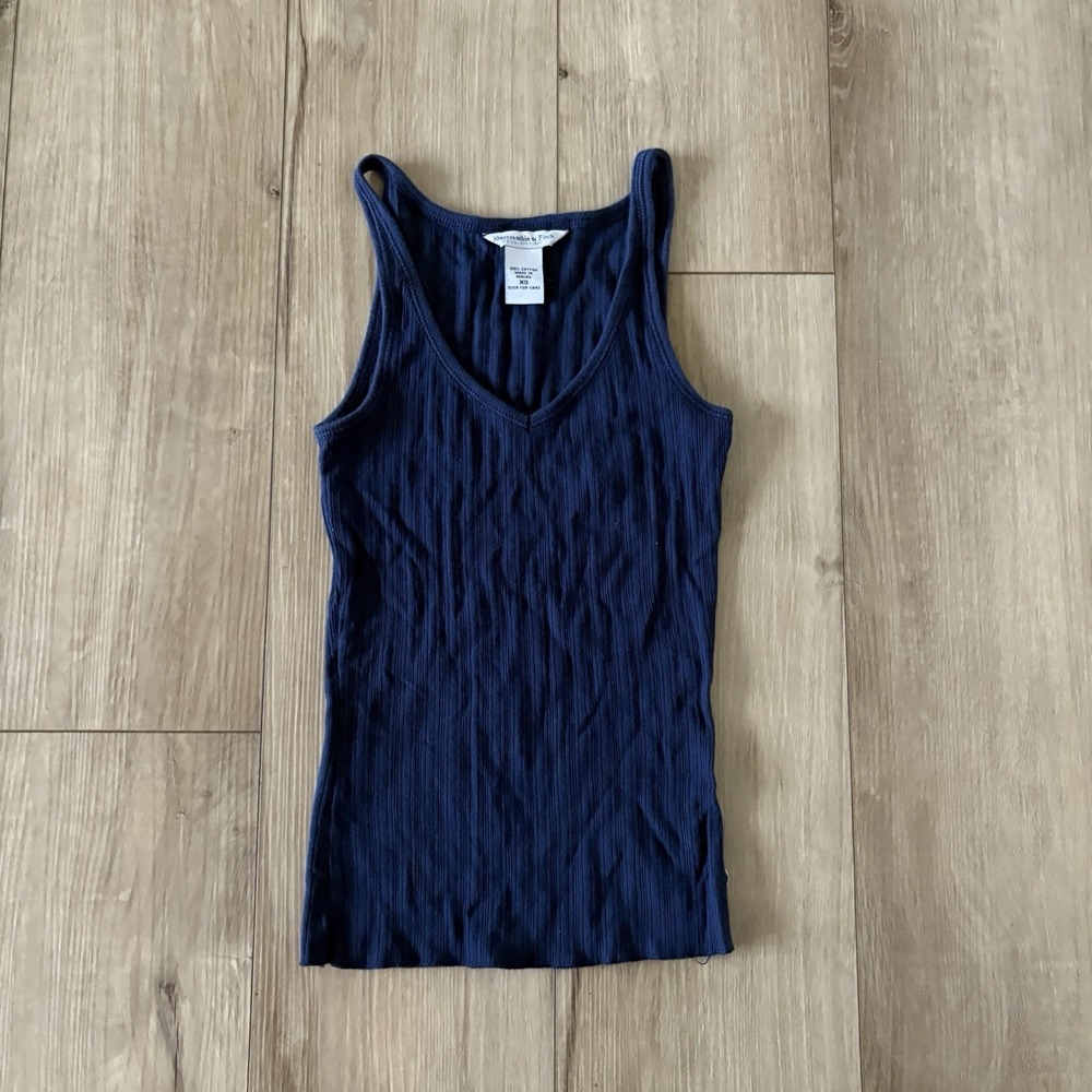 Y2K Abercrombie and Fitch Navy Blue Ribbed Tank Top Size XS Logo Spellout